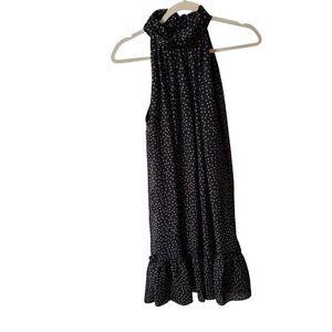 Just‎ Taylor Black Cream Polka Dot Halter Dress Sleeveless Ruffle Hem Size 4